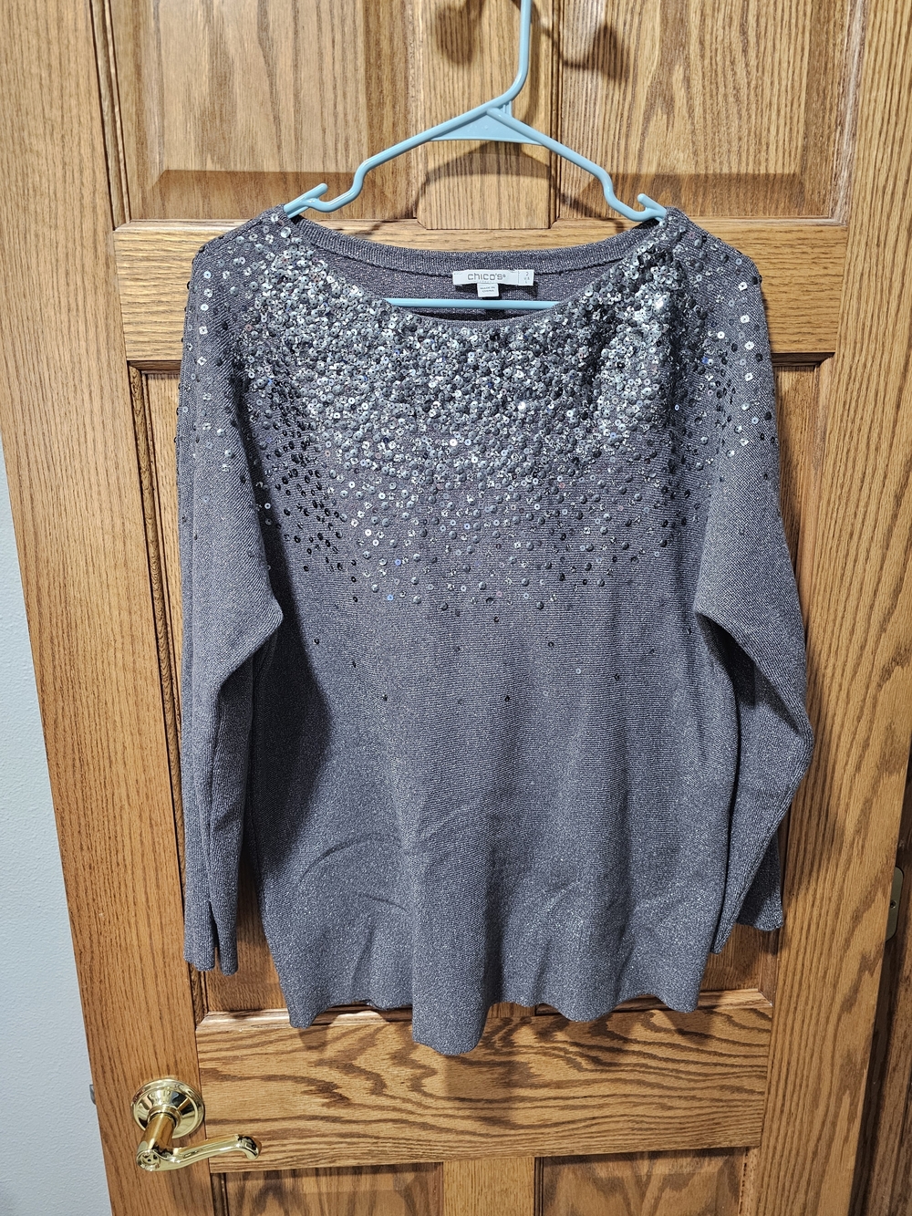 Chico's Embellished Gray Sequin Sweater